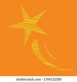 An abstract yellow shooting star scribble against an orange background.