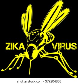 Abstract yellow silhouette of a mosquito that is a carrier of the Zika virus
