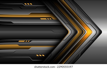 Abstract yellow silver black cyber arrow direction geometric layer overlap design modern futuristic technology background vector illustration.