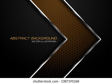 Abstract yellow silver line arrow on dark grey hexagon mesh design modern luxury futuristic background vector illustration.