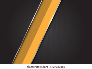 Abstract yellow silver line slash on dark grey black hexagon mesh pattern design modern luxury futuristic background vector illustration.