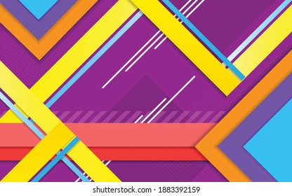 Abstract yellow and sky blue color geometric stripes on purple color background for business template design. Modern abstract geometric background.