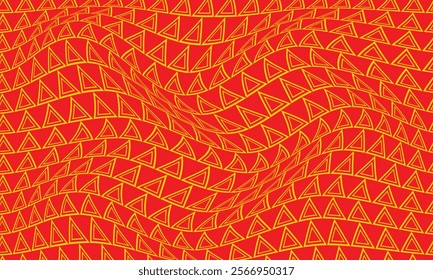 abstract yellow small outline double triangle wave pattern on red suitable for background.