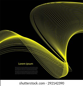 Abstract yellow smooth lines on black background with text