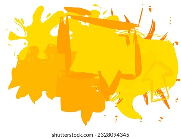 Abstract yellow speech bubble message symbol, graffiti isolated on white background, painted with brush. Urban painting style discussion backdrop, in modern dirty street art decoration.