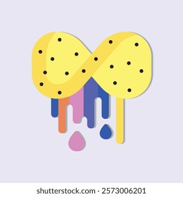 Abstract Yellow Sponge with Colorful Drips Illustration on Light Background Minimalist Art Style