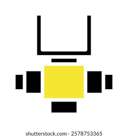 Abstract yellow square with black geometric shapes