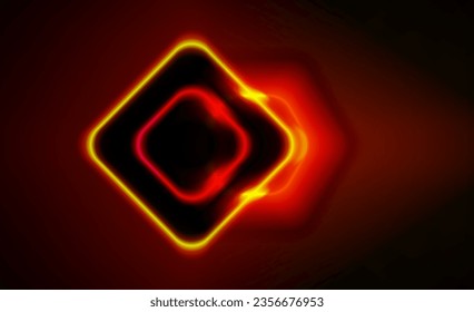 cuadrado amarillo abstracto con brillo brillante sobre fondo rojo. línea cuadrada amarilla con velocidad por la noche en el cielo. 