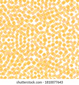 Abstract yellow squares on white background. Seamless pattern with geometric print for wallpaper, web page, textures, card, postcard, faric, textile. Stylish ornament. Decorative vector illustration.