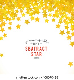 Abstract yellow star background. Vector illustration for achievement design. Greeting decoration border frame. Shine magic sign. Glitter celebration. Cool star wallpaper on white background.