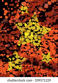 Abstract yellow star on red dot pattern