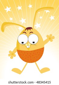 abstract yellow star, rays background with cute egg