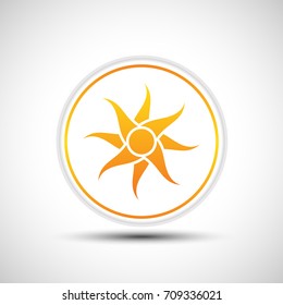 Abstract yellow sun icon. White button with sun.