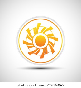 Abstract yellow sun icon. White button with sun and shadow.