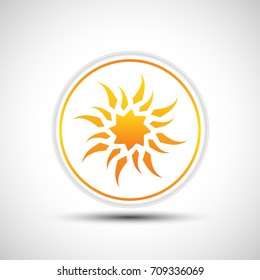 Abstract yellow sun icon. White button with sun.