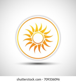 Abstract yellow sun icon. White button with sun.