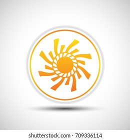 Abstract yellow sun icon. White button with sun.