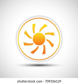 Abstract yellow sun icon. White button with sun.