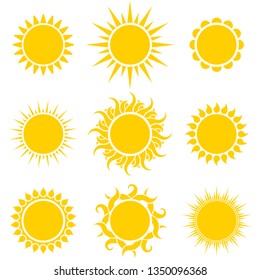 Abstract Yellow Sun Shapes Set Isolated on White Background. Vector Illustration.