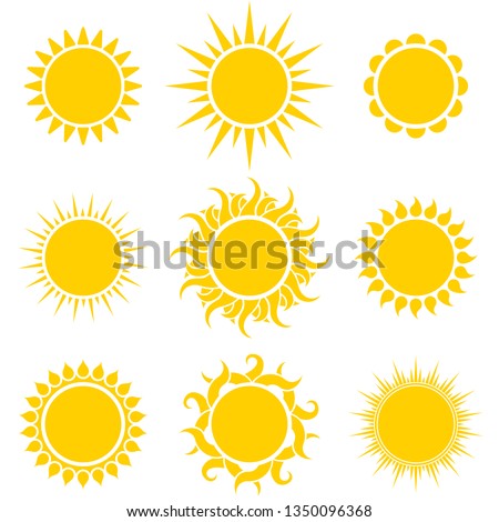 Abstract Yellow Sun Shapes Set Isolated on White Background. Vector Illustration.