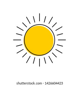 Abstract yellow sun thin line icon with rays isolated on white background