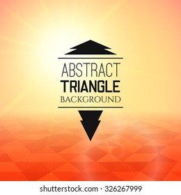 Abstract yellow sunset with red triangle field, perspetive pattern in sunny fog, geometrical vibrant multicolored vector background illustration