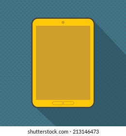 Abstract yellow tablet on blue dotted seamless patterns background with long shadow - Retro modern flat design