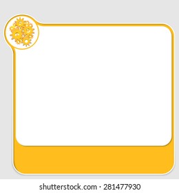 Abstract yellow text box and golden cogwheels