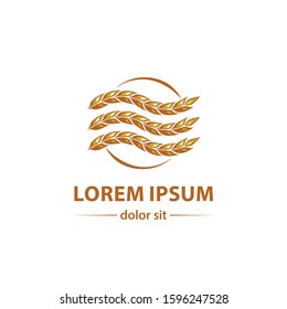 Abstract yellow three spikelets with wave effect icon. Wheat Spikelets as Harvest Symbol with Rotation Idea for the Agrarian or Bakery business card, branding and corporate identity.