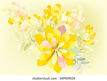 Abstract yellow tone  flower background  watercolor look created 