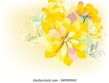 Abstract yellow tone  flower background  watercolor look created with  art brush, vector illustration