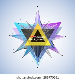 Abstract yellow triangle on a blue background explosion Polygonal Connecting the dots and lines | EPS10 vector space