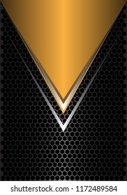 Abstract yellow triangle silver arrow on black hexagon mesh design modern futuristic background vector illustration.