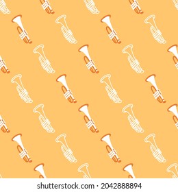 Abstract Yellow Trumpet Musical instrument vector Graphic Seamless Pattern can be use for background and apparel design