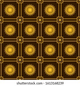 Abstract yellow unusual circles background on brown, seamless pattern, vector