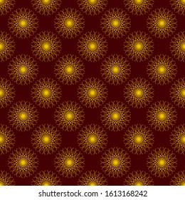 Abstract yellow unusual circles background on brown, seamless pattern, vector