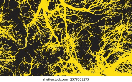 Abstract Yellow Veins on Black Background, Evoking a Network of Connections or a Striking, High-Contrast Organic Texture, Perfect for Modern Design