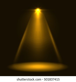 Abstract yellow warm stage spotlight vector background. Layered eps10 file light template.