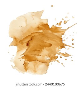 Abstract yellow water splash in watercolor. White background, isolated spot. Hand-drawn vector, brush strokes, color splashing.