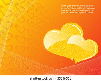 abstract yellow wave, macro background with set of heart and place for text