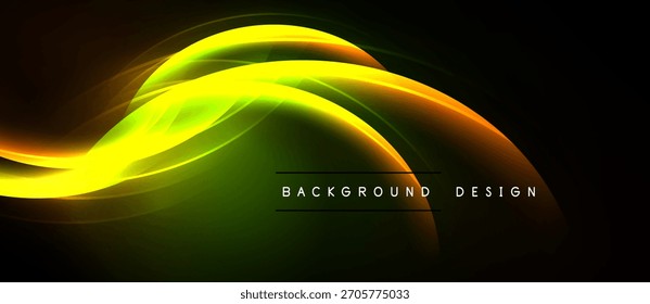 Abstract yellow waves over dark background. Smooth gradients create dynamic, flowing design. Modern aesthetic, vibrant colors.