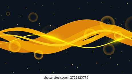 Abstrakter gelber wellenförmiger Hintergrund mit kosmischen Elementen und Kopienraum