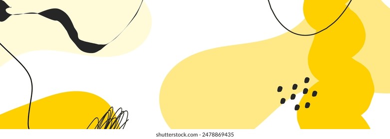 Abstract yellow wavy backgrounds. Hand drawn various shapes and doodle objects. Contemporary organic modern trendy vector illustrations. Every background is isolated. Pastel colors