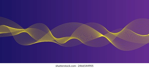 Abstract yellow wavy line art element on a purple background, modern day technical background element with line art, vector art illustration