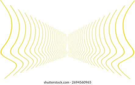 Abstractas líneas onduladas amarillas que forman un túnel simétrico sobre un fondo blanco, creando una ilusión óptica moderna con una sensación de movimiento profundo y fluido.
