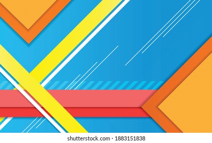 Abstract yellow and white color geometric stripes on sky blue color background for business template design. Modern abstract geometric background.
