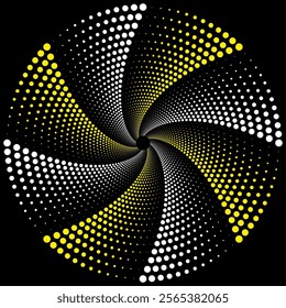 Abstract Yellow and White Dot Spiral on Black Background