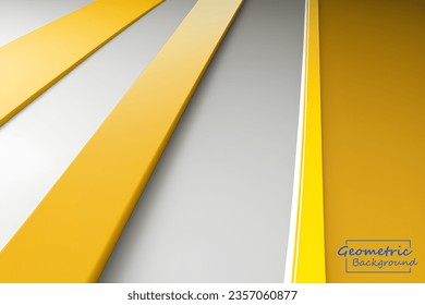 Abstrakter, gelber und weißer geometrischer Hintergrund. Dynamische Formen-Zusammensetzung. Vektorgrafik.