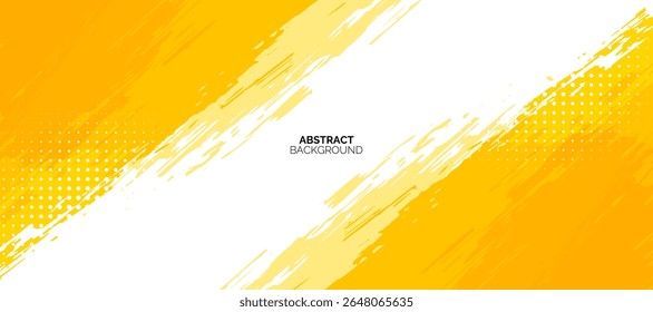 Abstract yellow and white grunge brush stroke background with halftone effects.