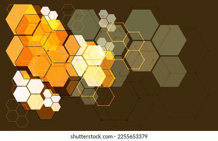 Abstract yellow white hexagon light technology futuristic geometric design modern on brown background vector illustration.